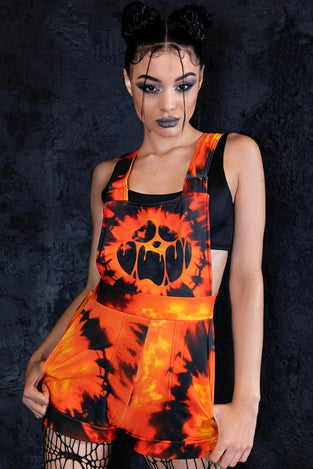 Tie Dye Pumpkin Shortalls Close View