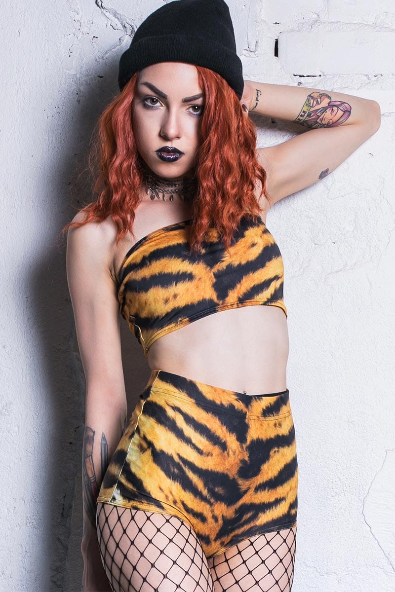Tiger Print 2 Piece Shorts Set for Pole Dance Classes | Devil Walking