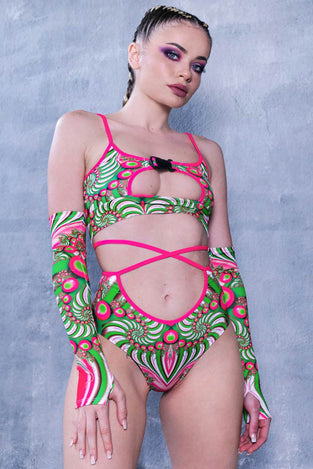 Rave Outfit Trippy Lollipop Strappy Shorts Set Front View