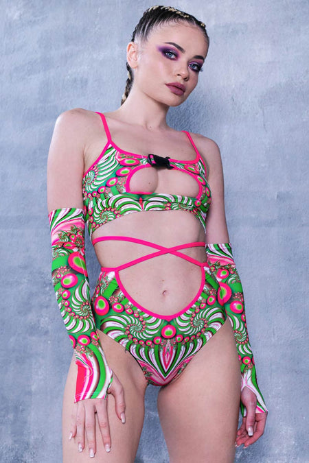 Rave Outfit Trippy Lollipop Strappy Shorts Set Front View