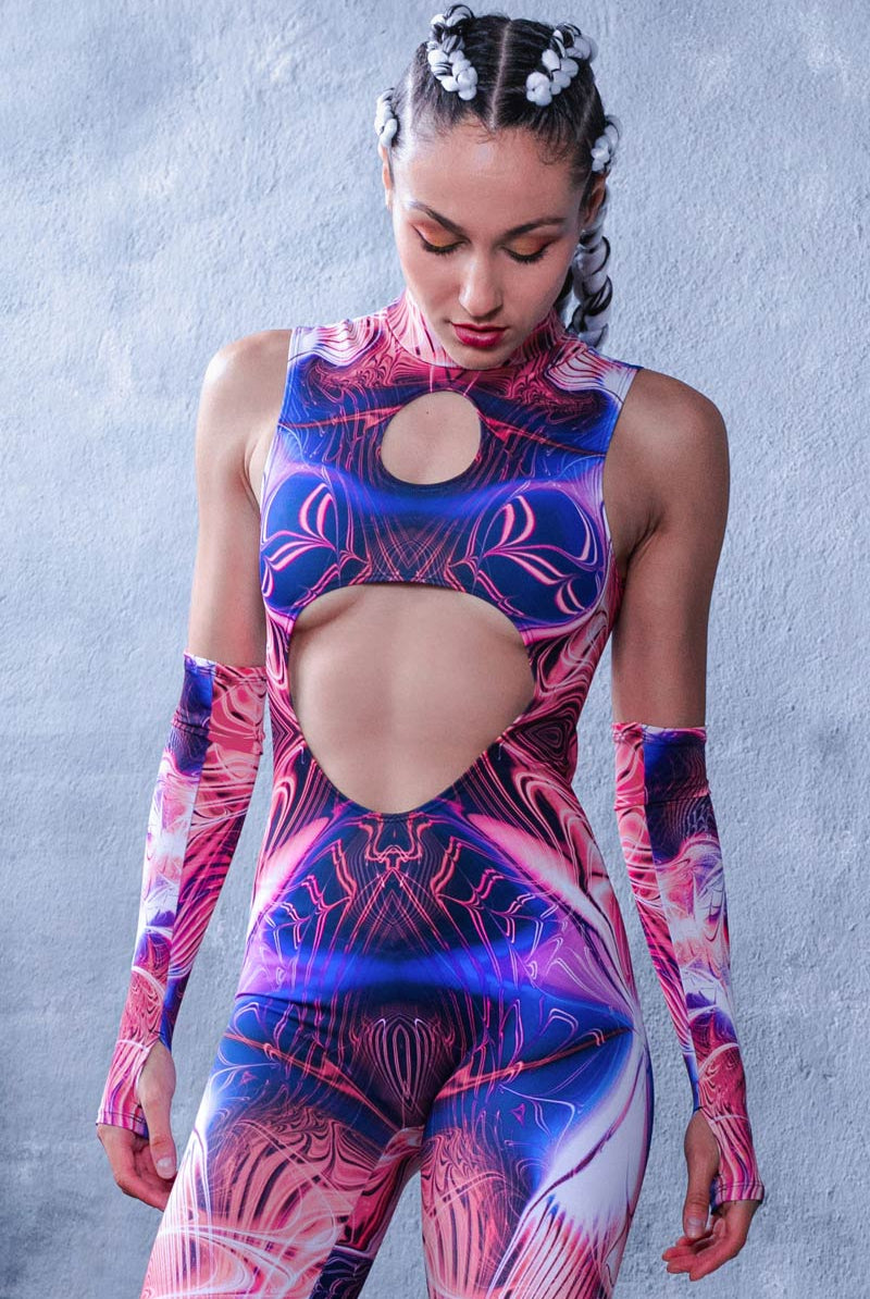 pink rave dress Wave Blast Cut Out Festival Catsuit in Pink for Rave