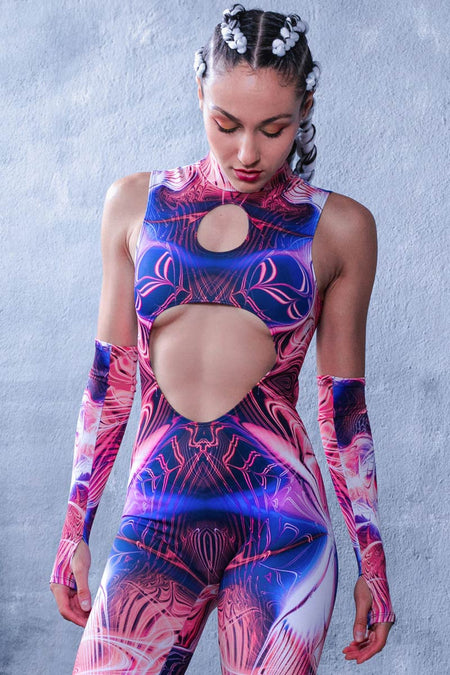 Rave Outfit Wave Blast Cut Out Catsuit Close View
