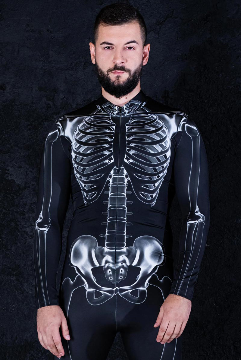 X-Ray Negative Skeleton Men Costume Close View