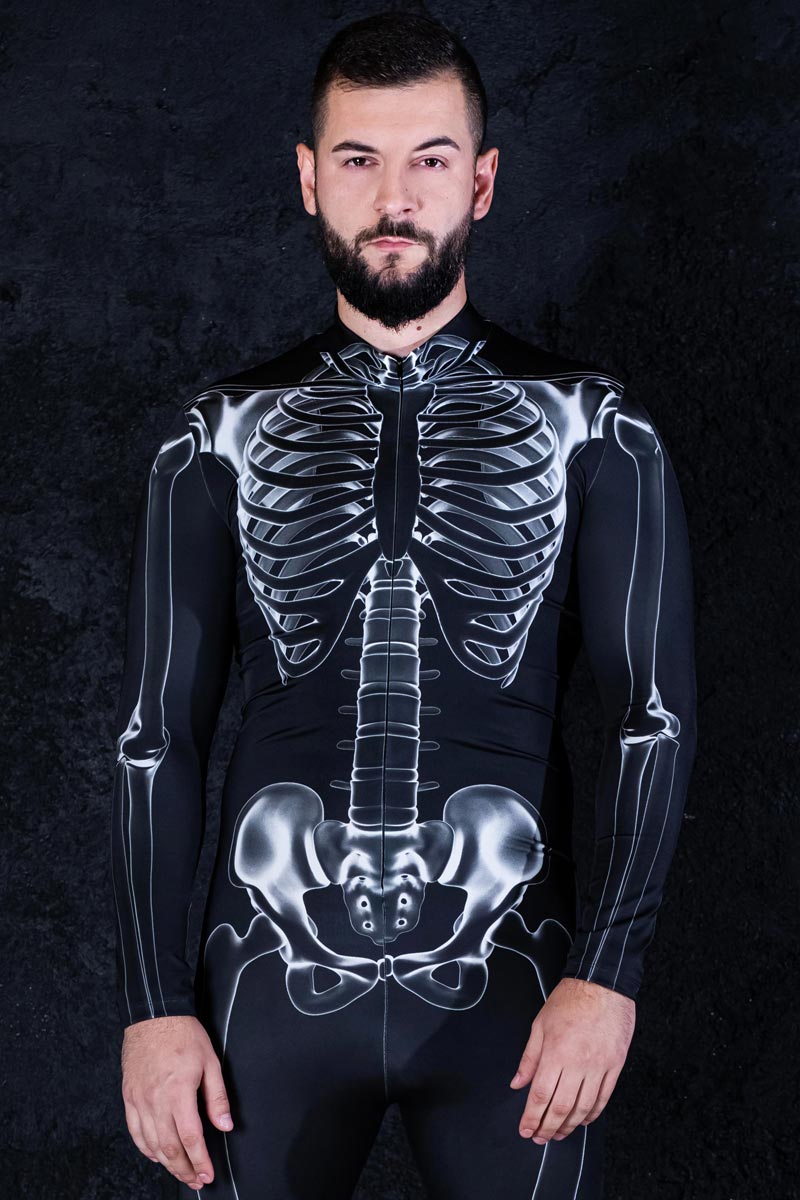X-Ray Negative Skeleton Men Costume Close View