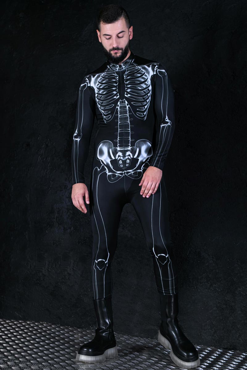 X-Ray Negative Skeleton Men Costume Front View