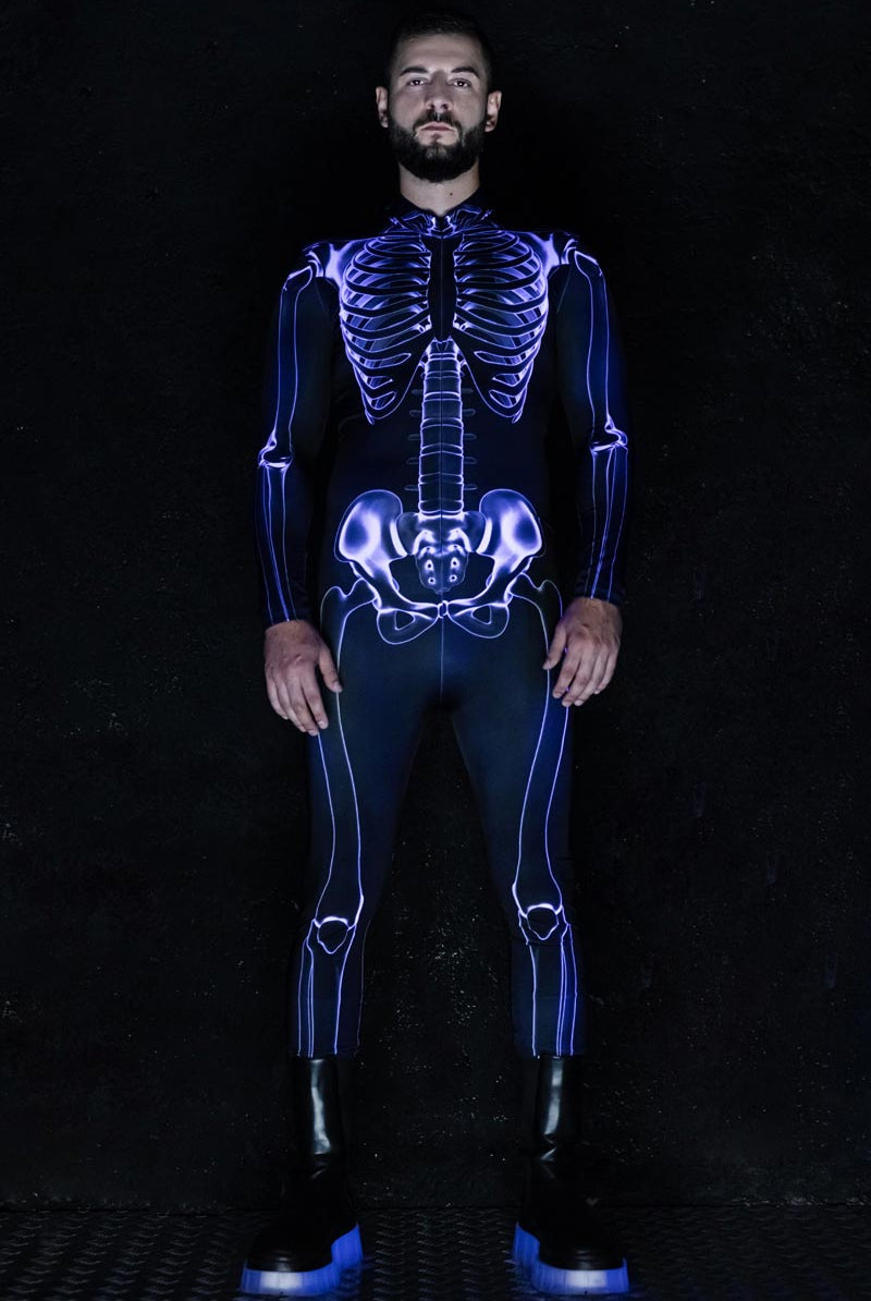 X-Ray Negative Skeleton Men Costume Full View