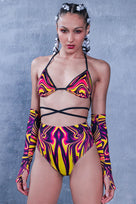 Rave Outfit Yellow Burst Booty Shorts Set Close View