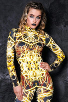 Rave Outfit Yellow Neon Catsuit Front View